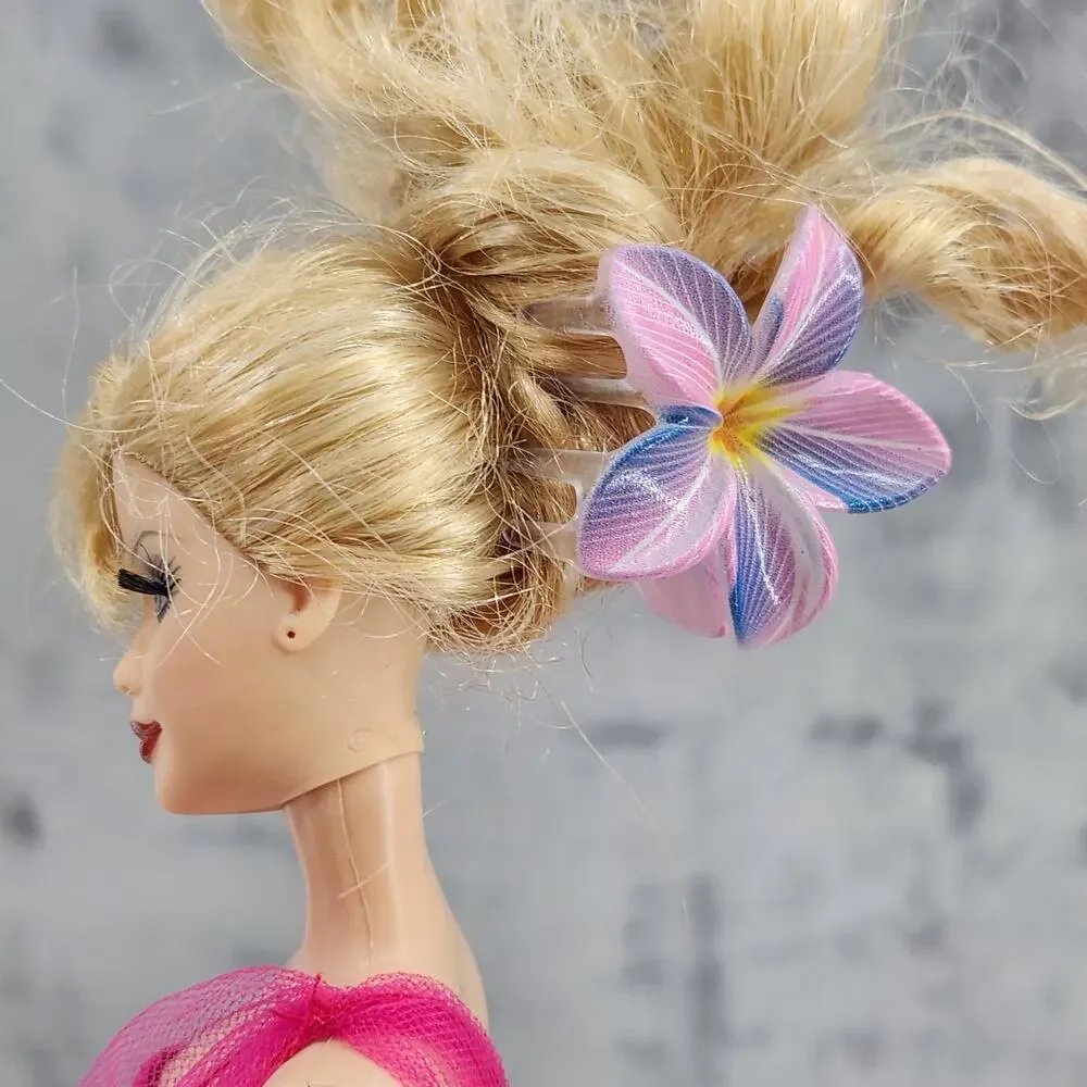 3 pc Hawaiian Flower Claw Clip Set - Hair Accessories Purple & Pink Plumeria